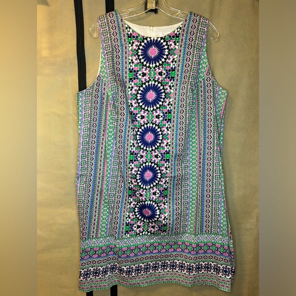 London Times Womens 16W Preppy Coastal Pink Green Purple‎ White Print Dress - Picture 13 of 15